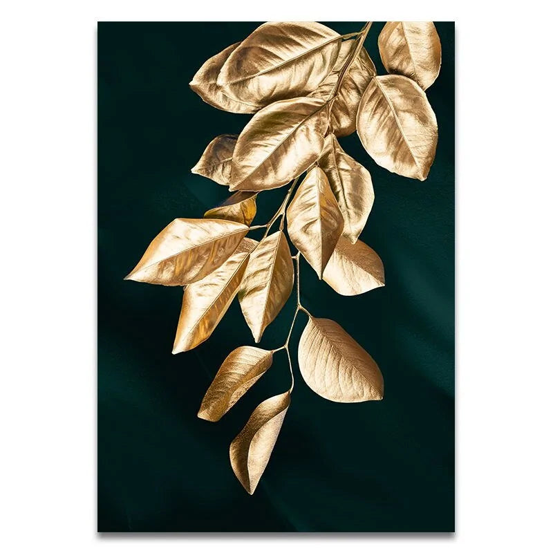 Abstract Golden Plant Leaves Picture Wall Poster