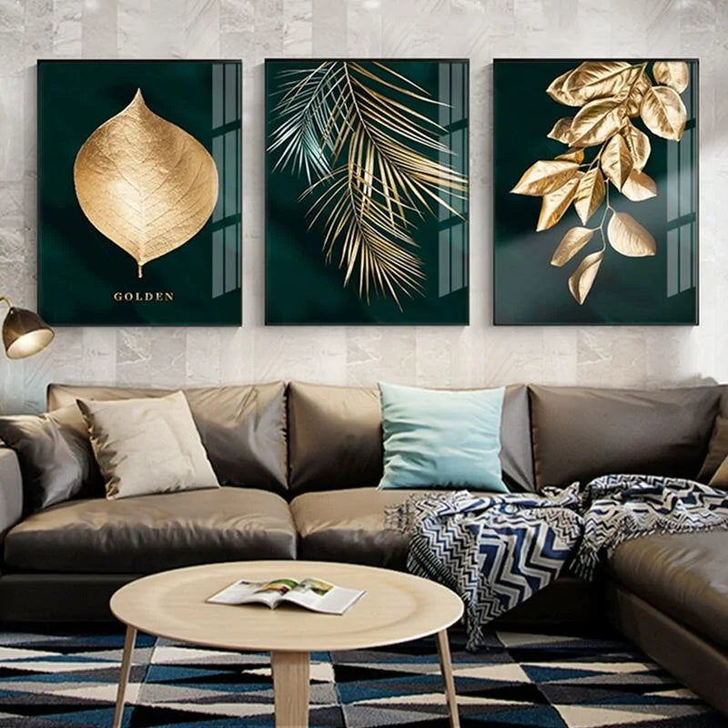 Abstract Golden Plant Leaves Picture Wall Poster