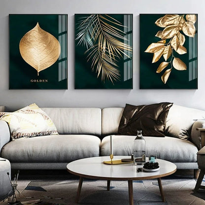 Abstract Golden Plant Leaves Picture Wall Poster