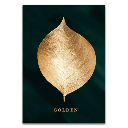 Abstract Golden Plant Leaves Picture Wall Poster